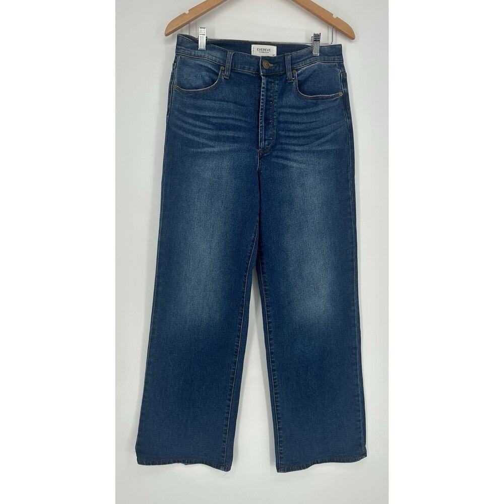 Evereve The Ever Trouser Jeans Sz 30 High Rise Wide Leg Stretch Button Fly EUC